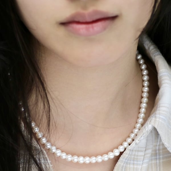 White Round Freshwater Pearl Necklace with Sterling Silver Toggle Clasp