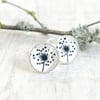 Sterling Silver Love Heart Dandelion Stud Earrings Black and White Print