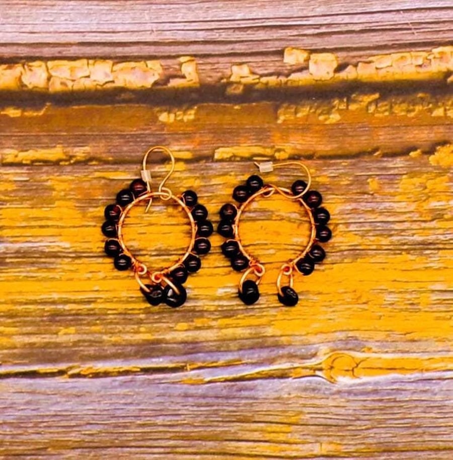 Red Garnet And Copper Handcrafted Hoop Dangle Earrings- 20 Gauge Handmade Copper