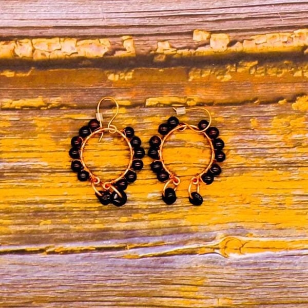 Red Garnet And Copper Handcrafted Hoop Dangle Earrings- 20 Gauge Handmade Copper