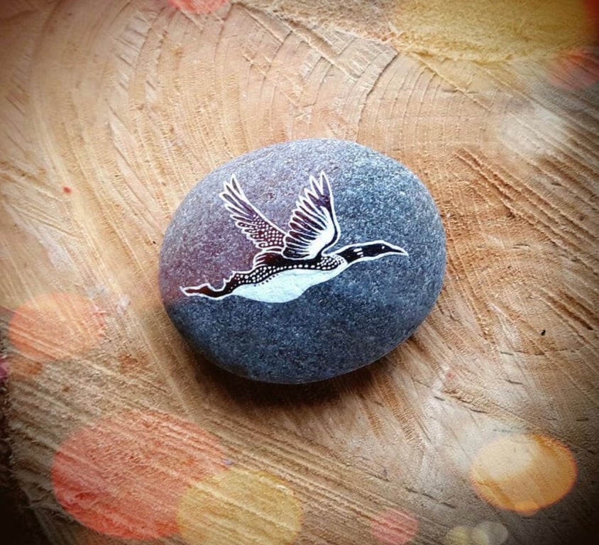 Painted Loon Stone - Nature Inspired Art Unique Bird Gifts