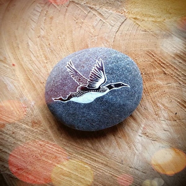 Painted Loon Stone - Nature Inspired Art Unique Bird Gifts