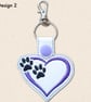 Heart Paw Print Keyring - Embroidered Faux Leather Bag Charm - Image 4