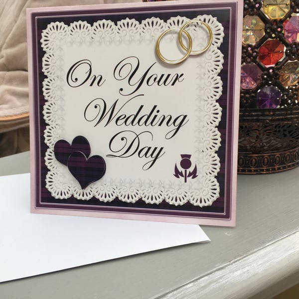 On your wedding day tartan hearts wedding card