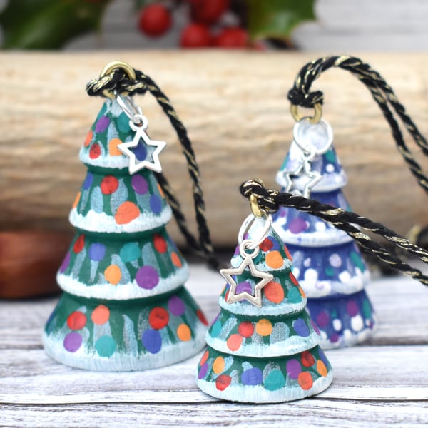 Set of three small hanging multicoloured Christmas trees