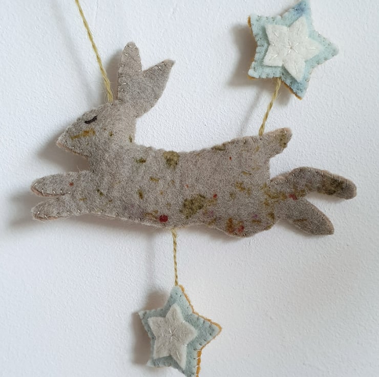 Day to Night Felt Bunny Rabbit Wall Hanging - Folksy