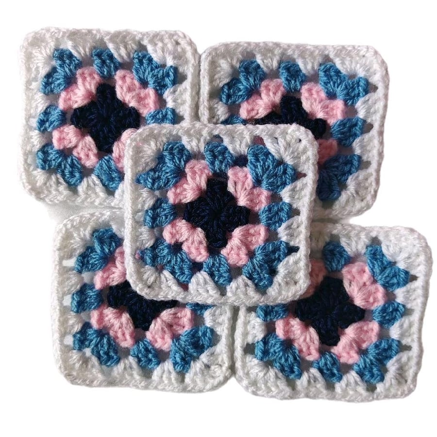 Handmade Crochet Granny Squares 3-inch Pink Blue Cotton Patches