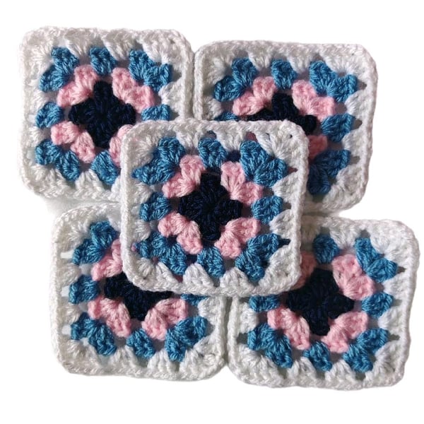 Handmade Crochet Granny Squares 3-inch Pink Blue Cotton Patches