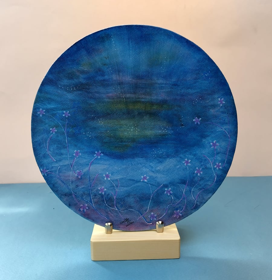 Winter Dreams - An original mixed media painting with a wooden stand