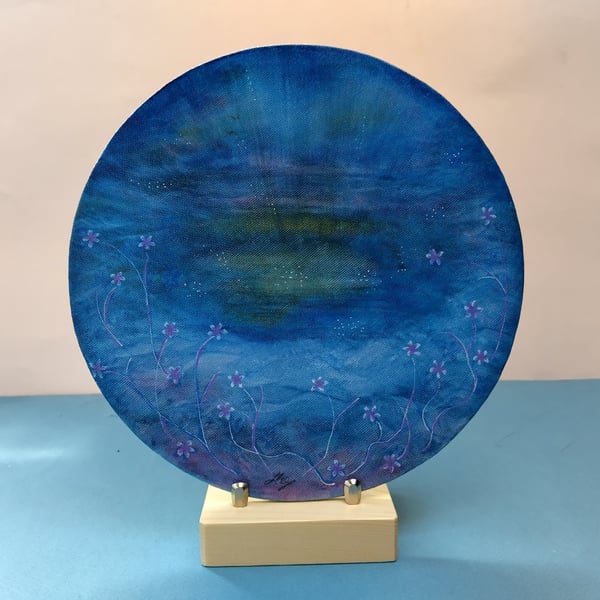 Winter Dreams - An original mixed media painting with a wooden stand