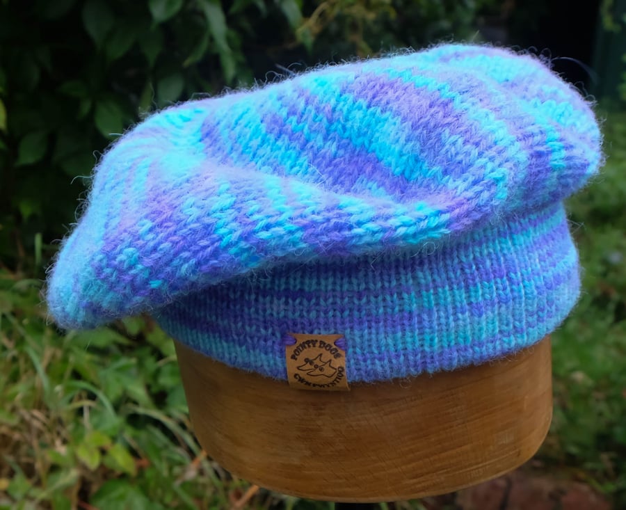 Hand-made beret made with wool from rescued sheep 