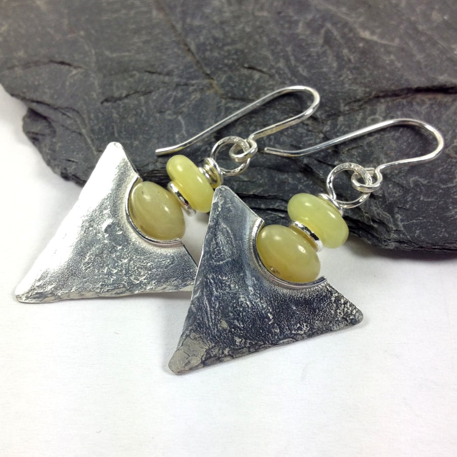 Silver jasper and jade tribal earrings