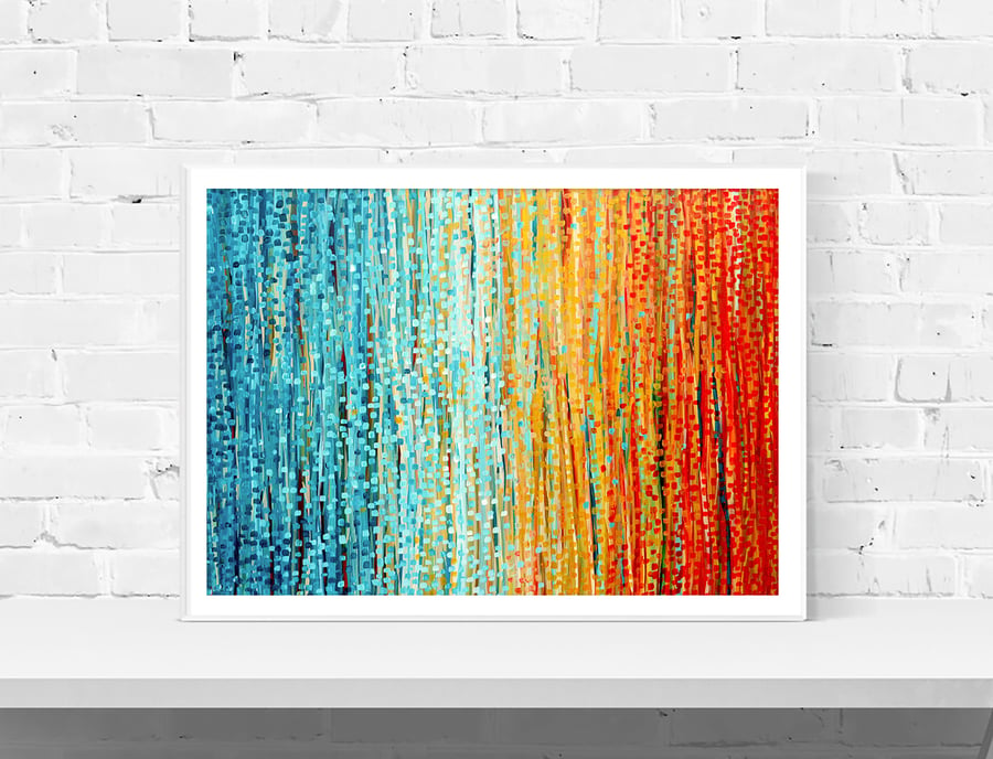 Turquoise & Orange Abstract Wall Art Print - 'Summer Sunset'