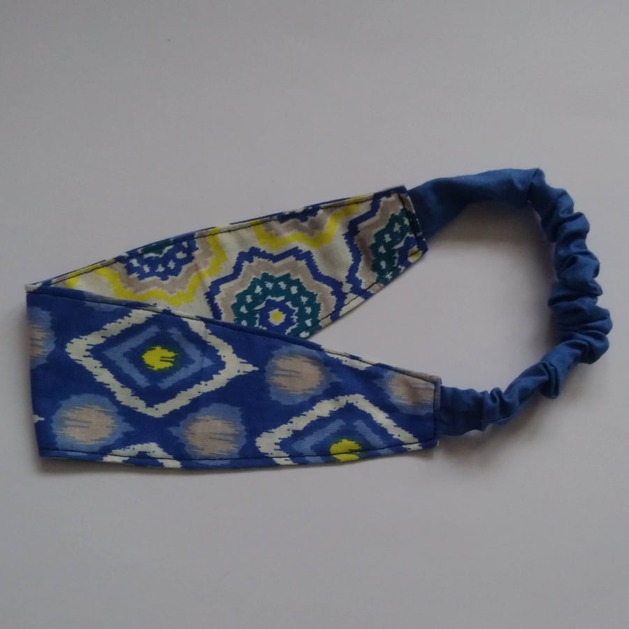 Blue and Yellow Patterned Reversible Headband