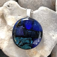 Dark blue and turquoise glass pendant