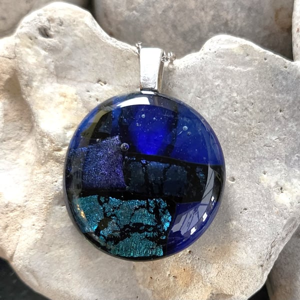 Dark blue and turquoise glass pendant