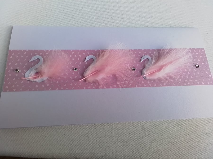 New baby card. Birthday card. Swans. Ref 065