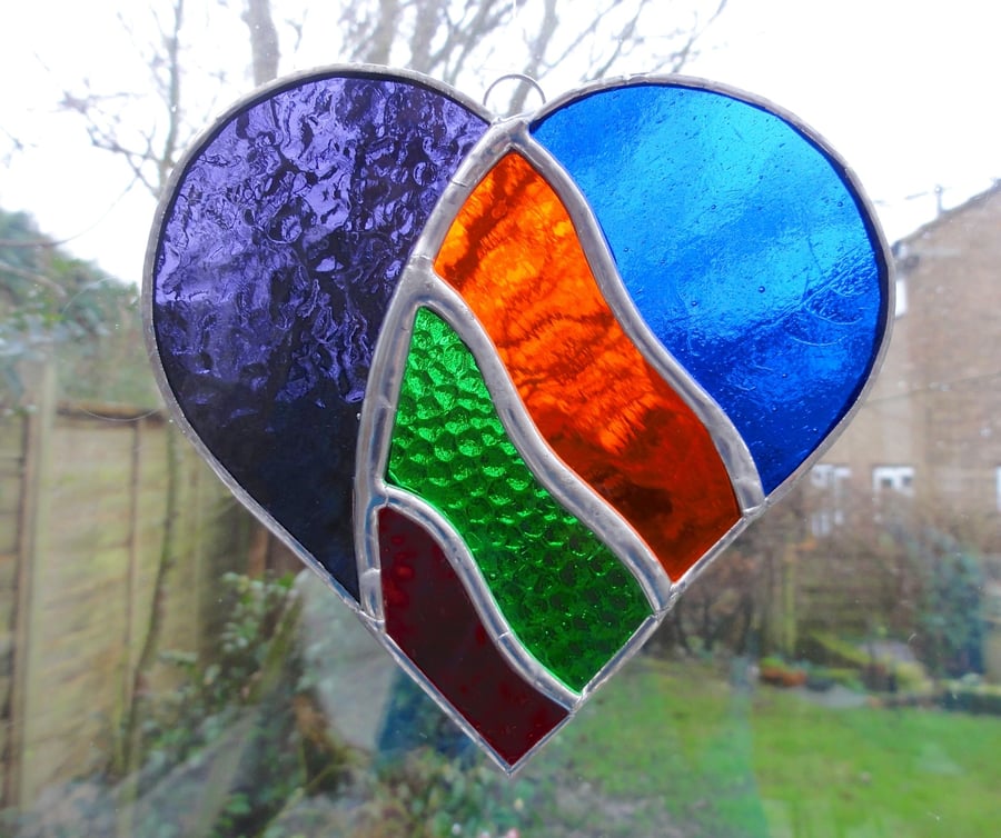 Stained Glass Heart Suncatcher - Multi  