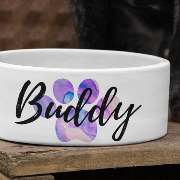 Personalised Name Pet Bowls Pet Paw Water Colour Variations Small Large Custom 