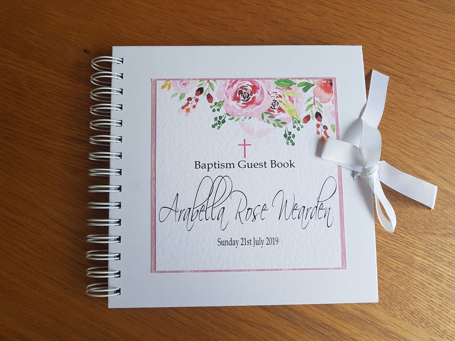 Personalised Pink Floral Christening Guest Book