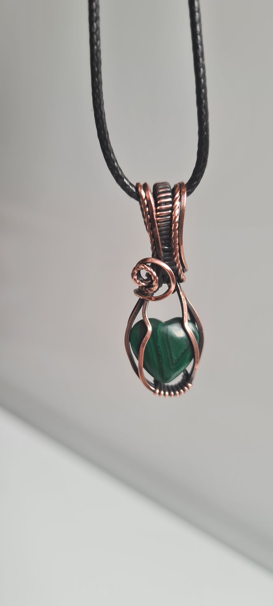 Handmade Natural Malachite & Copper Heart Pendant Necklace Gift Boxed