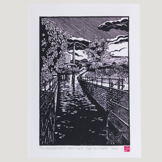 Huddersfield Narrow Canal at Slawit, Limited Edition Mono Linoprint