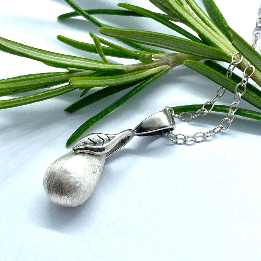 Silver Pear Drop Necklace , Sterling Silver Handmade. W&F