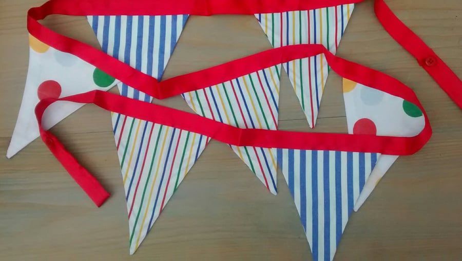 Nursery Bunting, Bright Stripes and Spots Fabric 