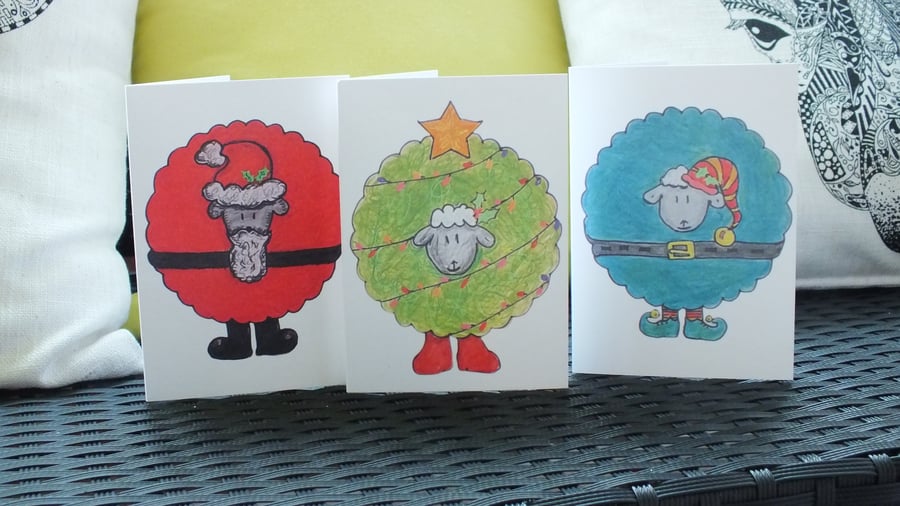 Christmas card, Santa Sheep, Elf Sheep, Christmas Tree Sheep