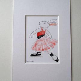 ACEO Bunny Rabbit Ballerina Ballet Dancing Bunny Rabbit Original Painting Degas