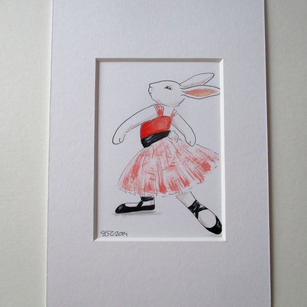 ACEO Bunny Rabbit Ballerina Ballet Dancing Bunny Rabbit Original Painting Degas