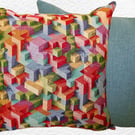 Cushion Cover: Tapestry Blocks design Duck Egg Blue reverse 17"(43cm)