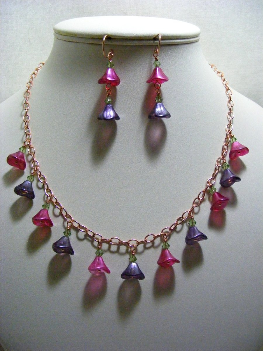 Rose Gold, Purple and Fuchsia Flower Jewellery Set