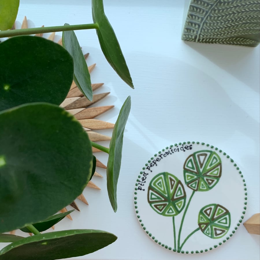 Hand Painted Botanical Ceramic Coaster, Pottery Plant Coasters