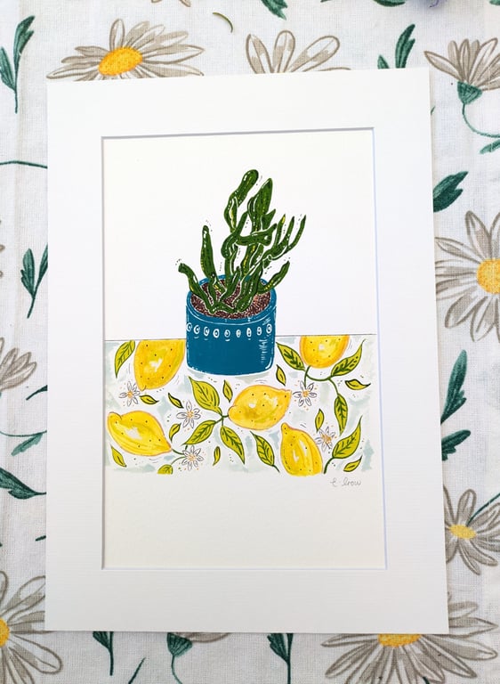 Summer Seconds House plant original gouache painting A4 mounted