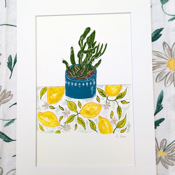 Summer Seconds House plant original gouache painting A4 mounted