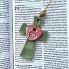 Handcrafted Ceramic Cross and Heart Gift Set: Christian Wall Art or  Bookmark