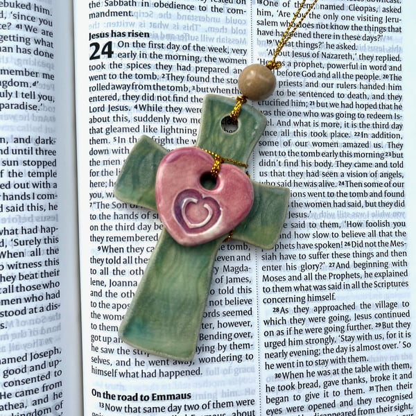 Handcrafted Ceramic Cross and Heart Gift Set: Christian Wall Art or  Bookmark