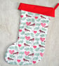 Christmas Stocking Robin Red Green Scandi Robins Xmas Stockings 14" - Image 3