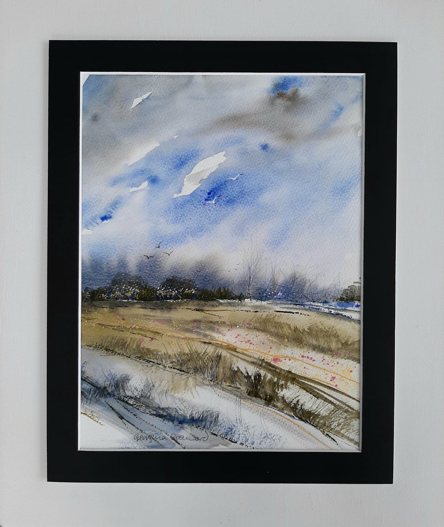 Across the Field. Landscape Painting. Mixed Media. Countryside Original Painting