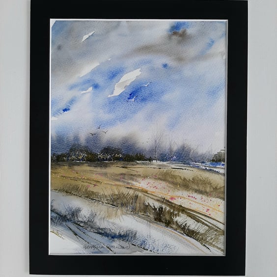 Across the Field. Landscape Painting. Mixed Media. Countryside Original Painting