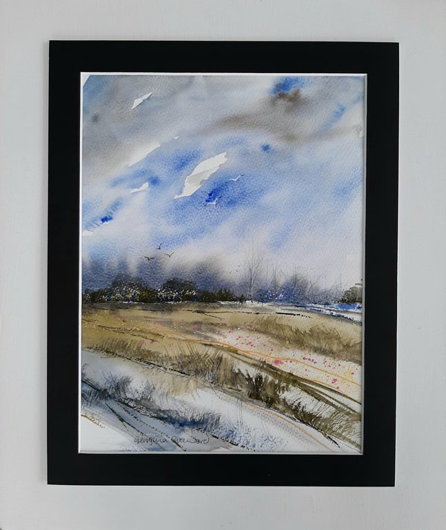 Across the Field. Landscape Painting. Mixed Media. Countryside Original Painting