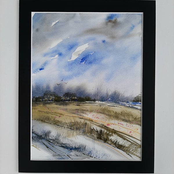 Across the Field. Landscape Painting. Mixed Media