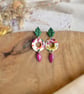 Autumn Fresh Abstract Marbled Hoop & Forest Green Leaf Polymer Clay Dangles - Image 5