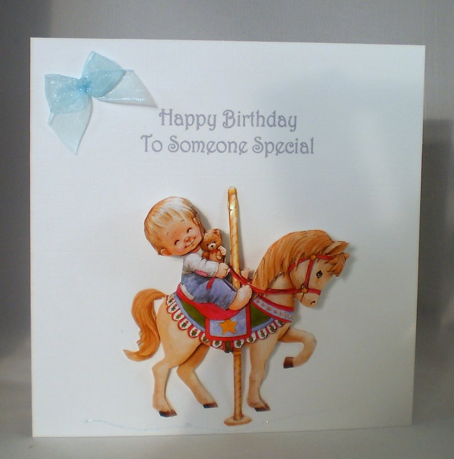 Decoupage,3D Birthday Card, young boy, handmade, personalise