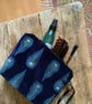 Peacock Makeup Bag, Hand Printed Velvet Cosmetic Bag, Midnight Blue Travel Pouch - Image 1