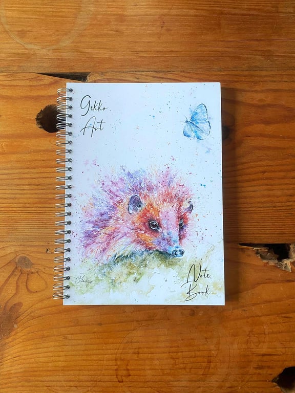 Hedgehog & Butterfly Notebook, Notepad, A5 Size, Spiral bound, Wildlife Art Note