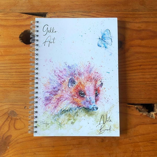 Hedgehog & Butterfly Notebook, Notepad, A5 Size, Spiral bound, Wildlife Art Note