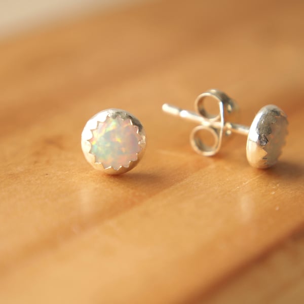 Sterling Silver White Opal Studs, Lab Opal