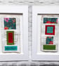 Pretty Patterned Teal Turquoise Green Red Handstitched Geometric Small Artworks - Image 9